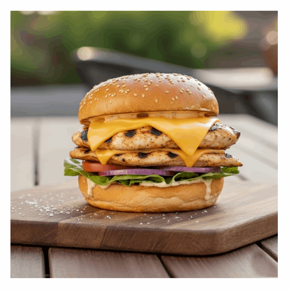 ساندويتش برجر فراخ دبل بالجبنة